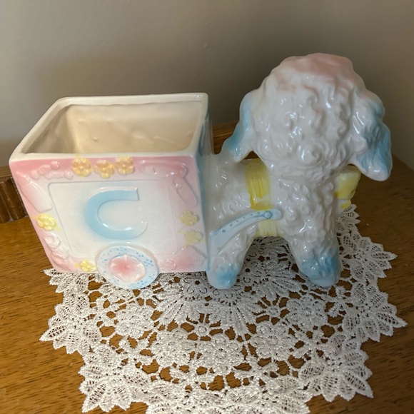 Vintage RELPO #1847 Lamb Alphabet Block Wagon Nursery Flower Planter Japan - Picture 10 of 13